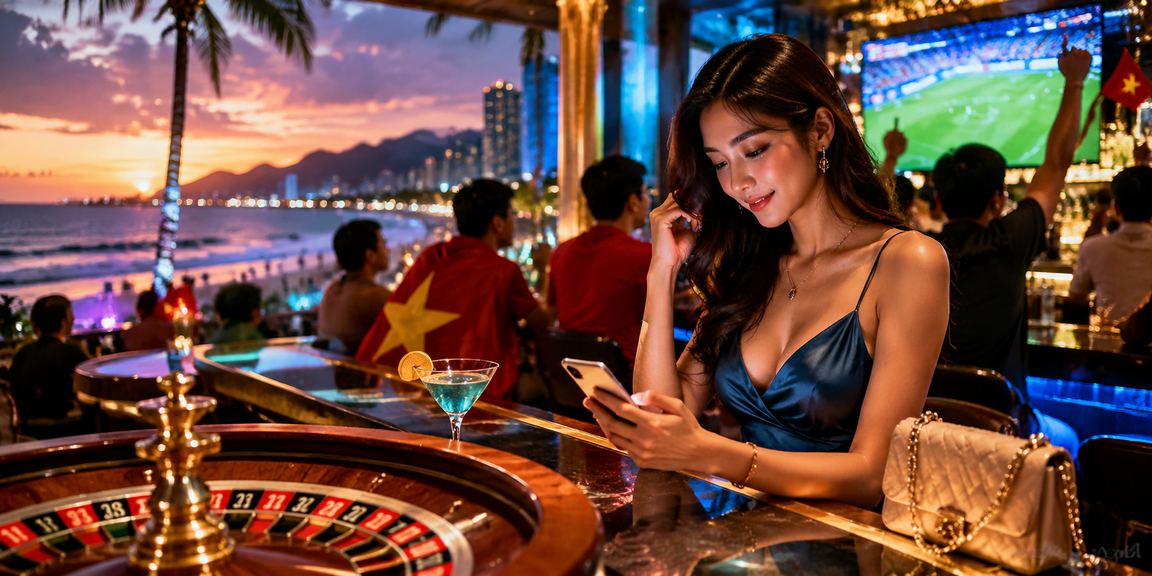 Không khí casino và cá cược trực tuyến tại Việt Nam với đèn màu rực rỡ